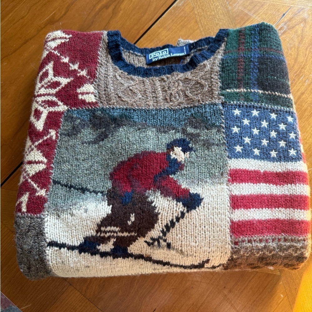 Vintage Ralph Lauren 90s Patchwork Ski Crewneck Sweater - Picture 12 of 13